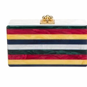 Striped Acrylic Box Clutch in Red, Green, Yellow, Navy, White